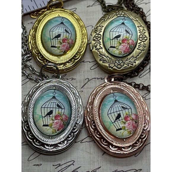 Bright Gold Bird Cage Victorian Locket Necklace Pendant Wedding Mother's day - Picture 15 of 15